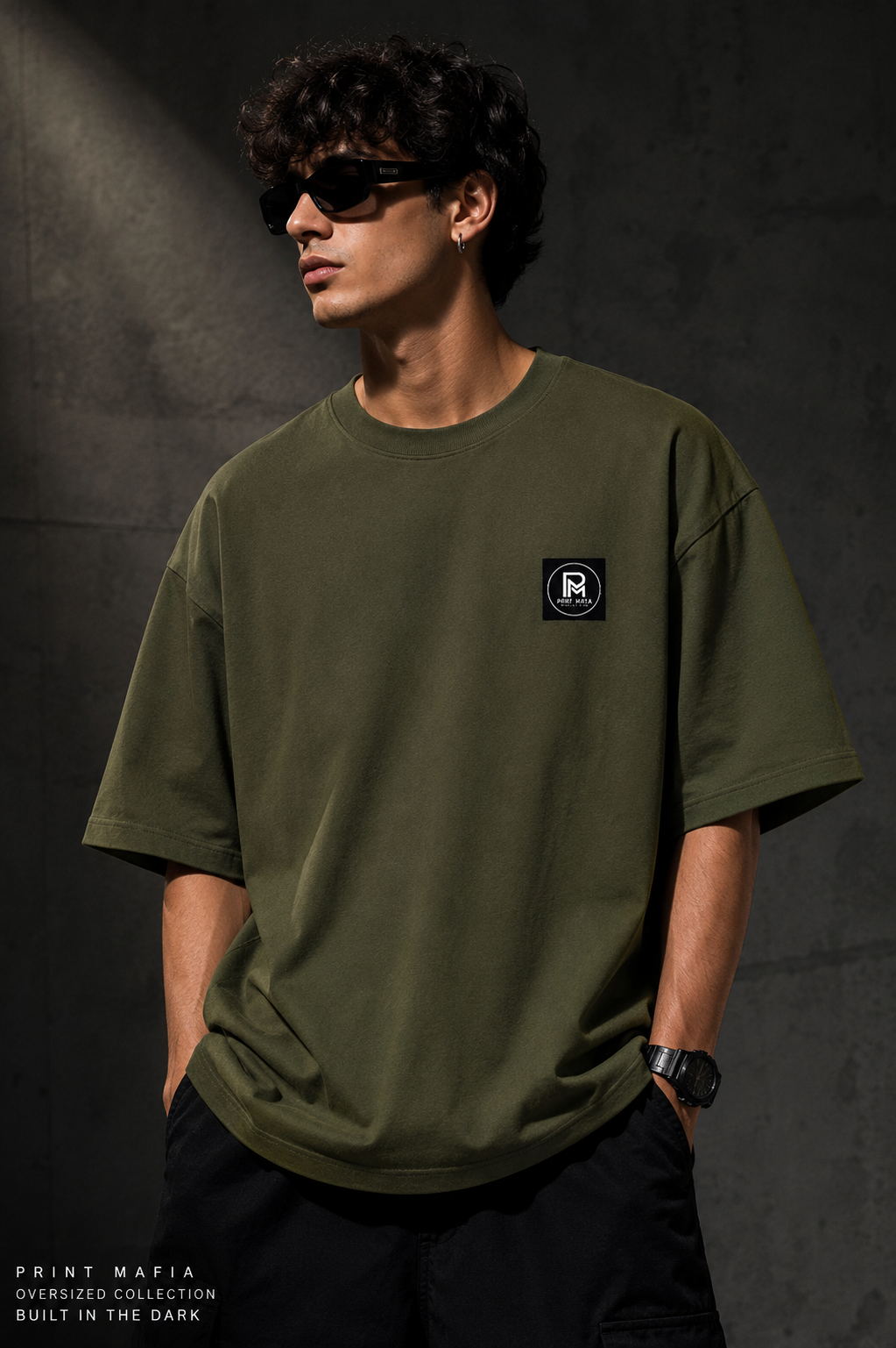 Built In The Dark – Oversized Tee (Olive Green)