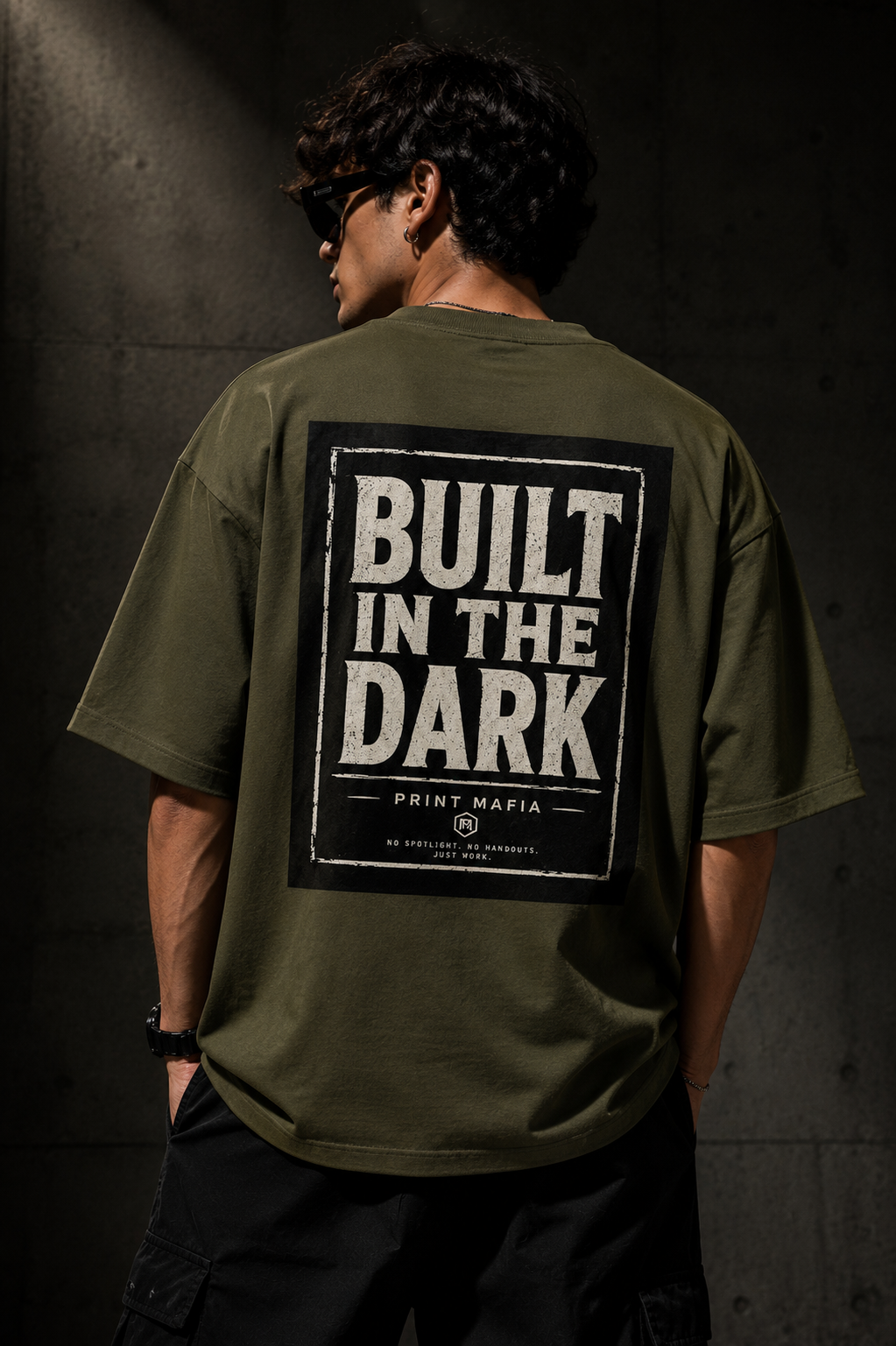 Built In The Dark – Oversized Tee (Olive Green)