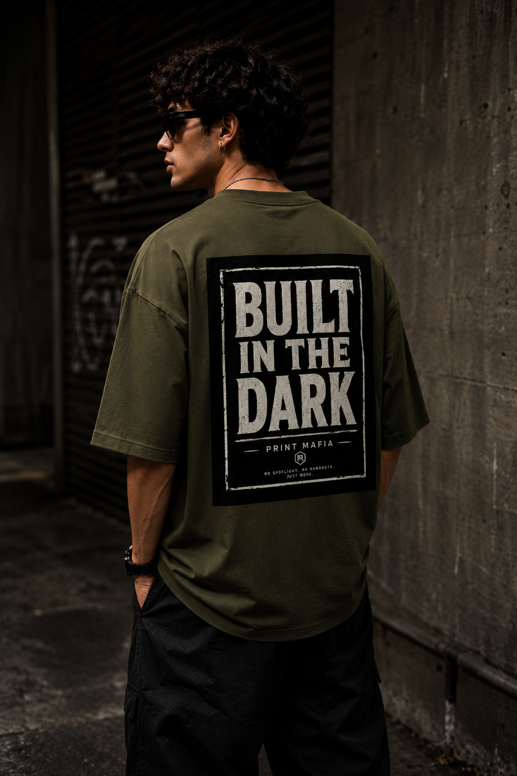 Built In The Dark – Oversized Tee (Olive Green)