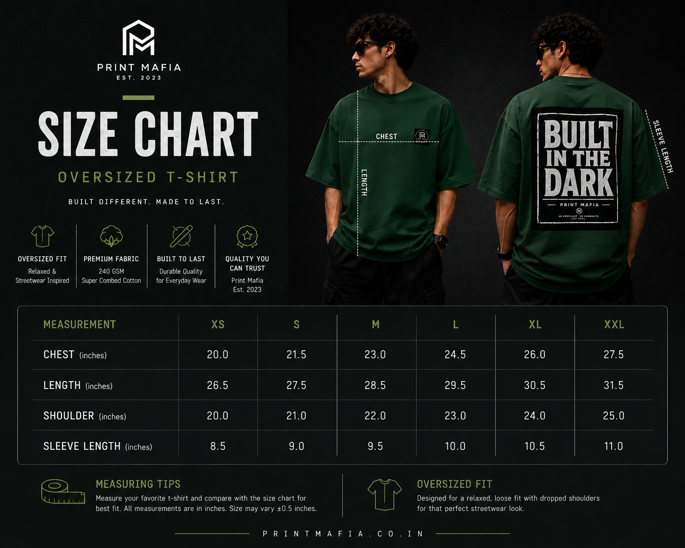 Built In The Dark – Oversized Tee (Bottle Green)