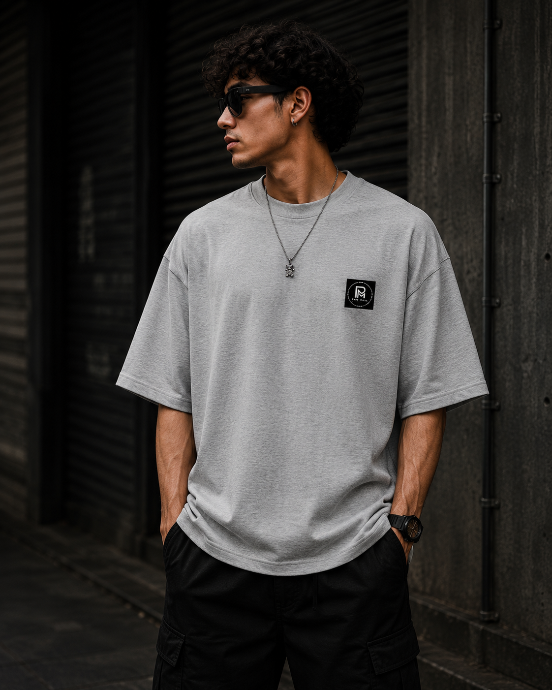 Built In The Dark – Oversized Tee (Grey Melange)