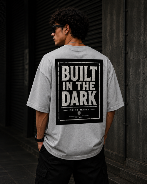 Built In The Dark – Oversized Tee (Grey Melange)