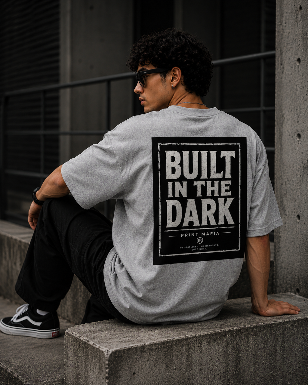 Built In The Dark – Oversized Tee (Grey Melange)